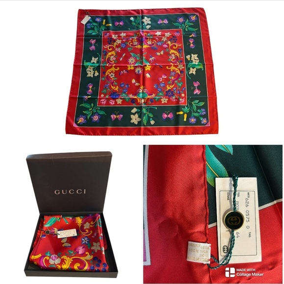 NWT Gucci Red Floral Silk Scarf - Picture 1 of 6